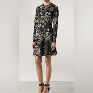 Valentino Garavani Black and Gray Floral Long Sleeve Dress